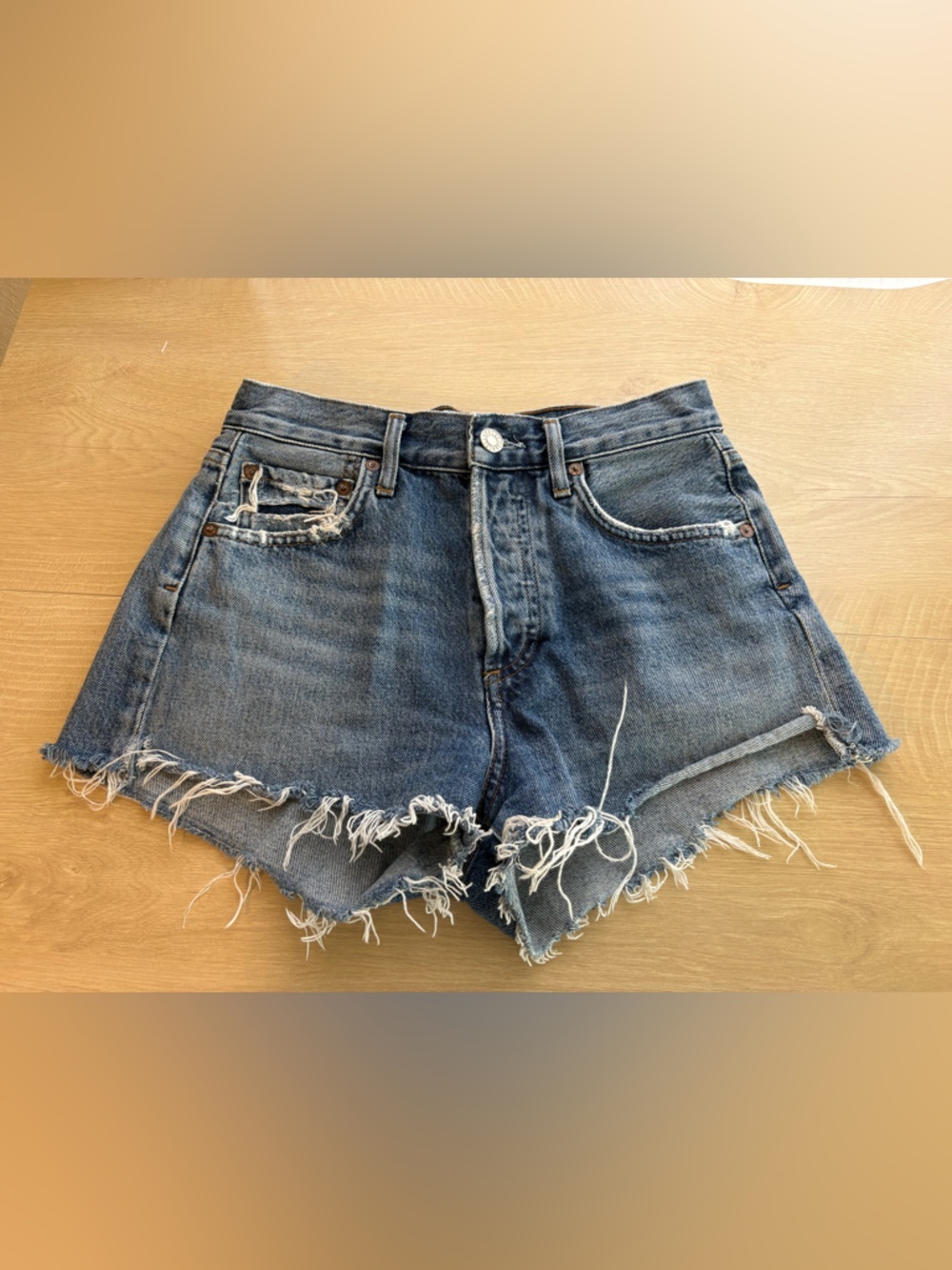 Agolde Denim Cut Off Shorts Daisy Duke Distressed Medium Wash